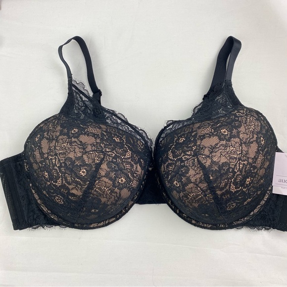 Auden The Sublime Bra 46D Black Lace Plunge Coverage Push Up Underwire NEW - Picture 3 of 12
